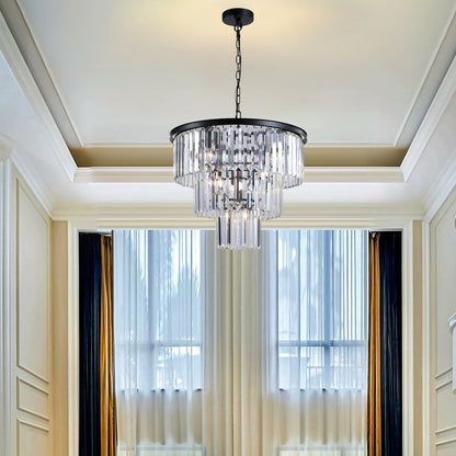 Black Seven Light Metal Chandelier With Black Shades