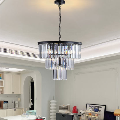 Black Seven Light Metal Chandelier With Black Shades