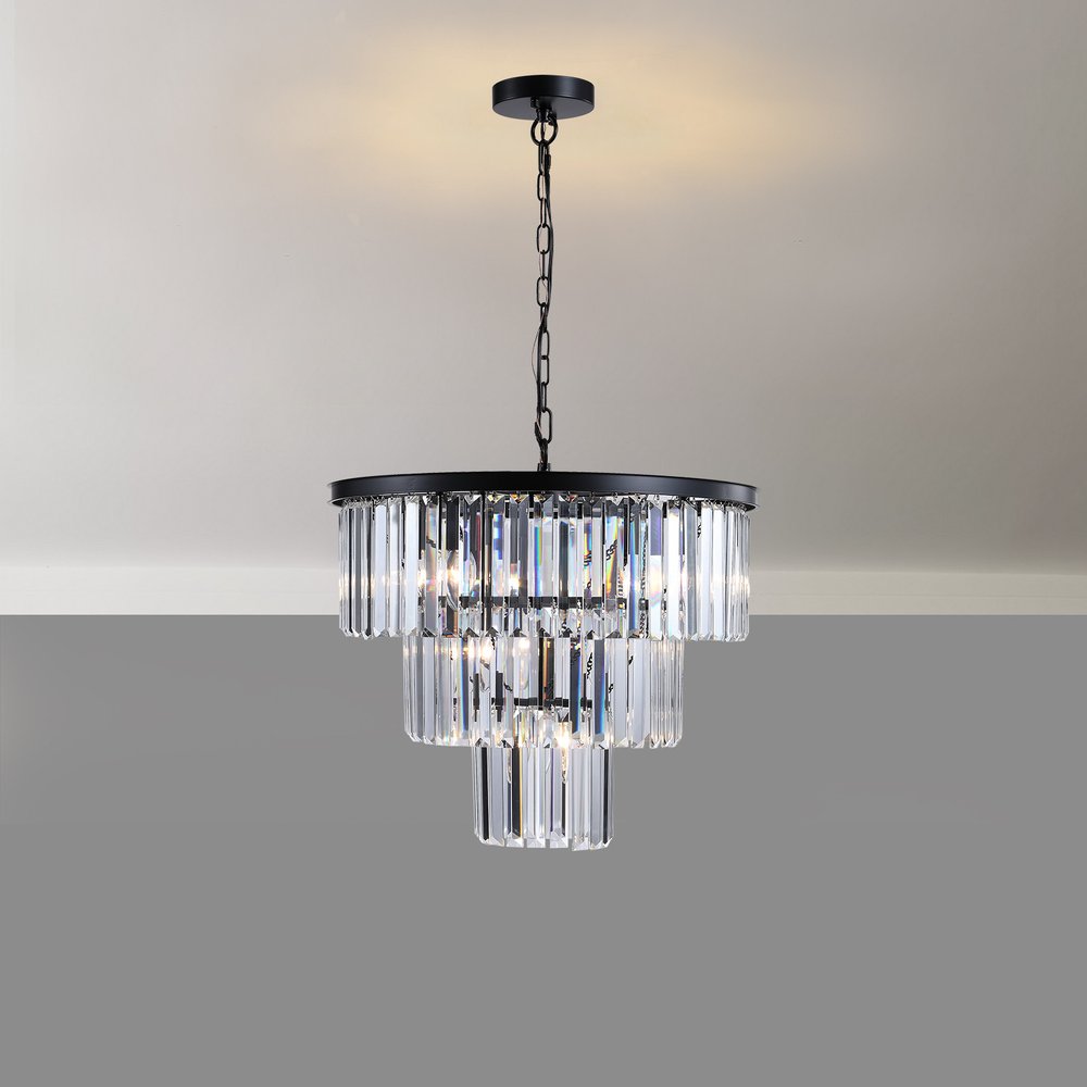 Black Seven Light Metal Chandelier With Black Shades