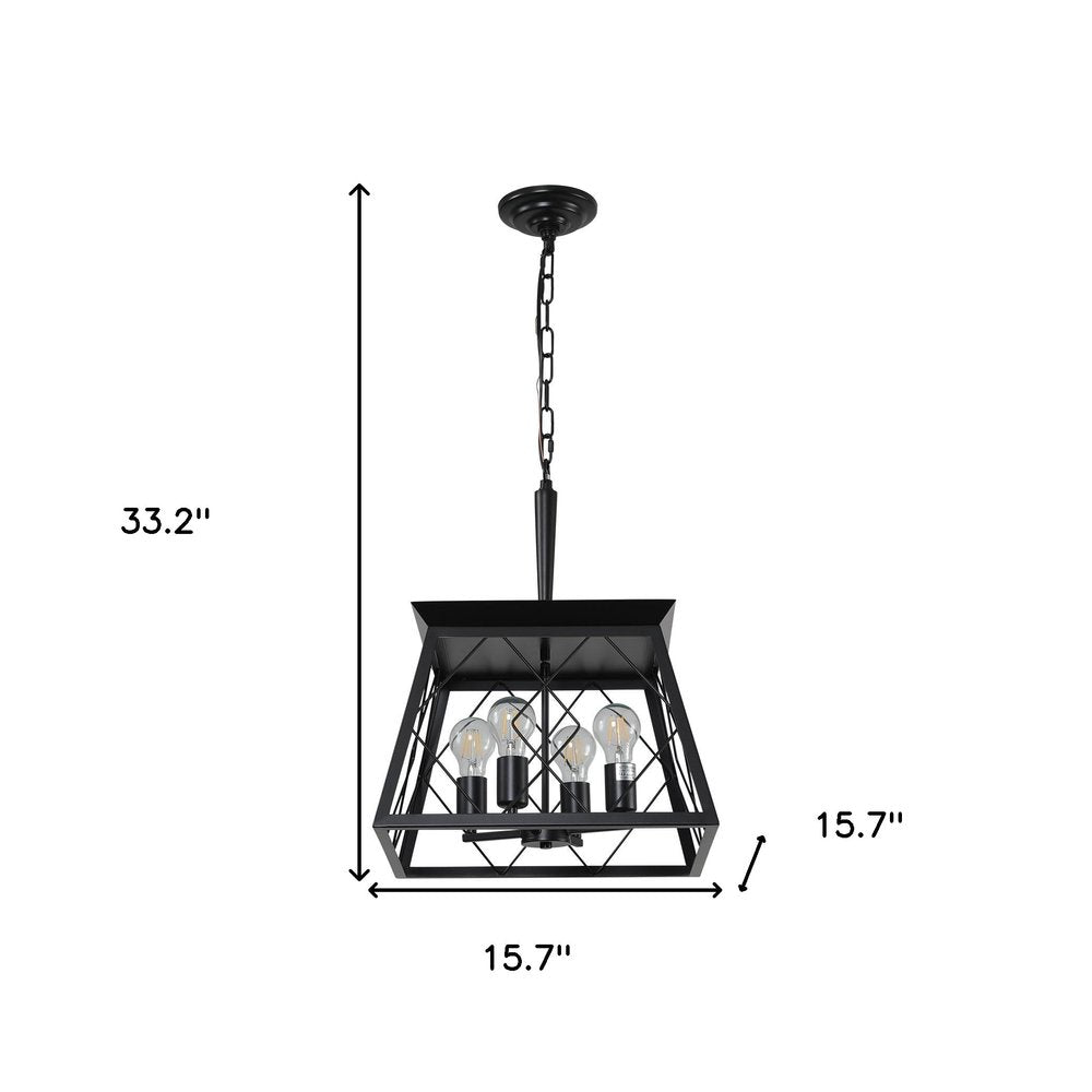 Black Four Light Metal Chandelier With Black Shades
