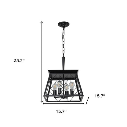 Black Four Light Metal Chandelier With Black Shades