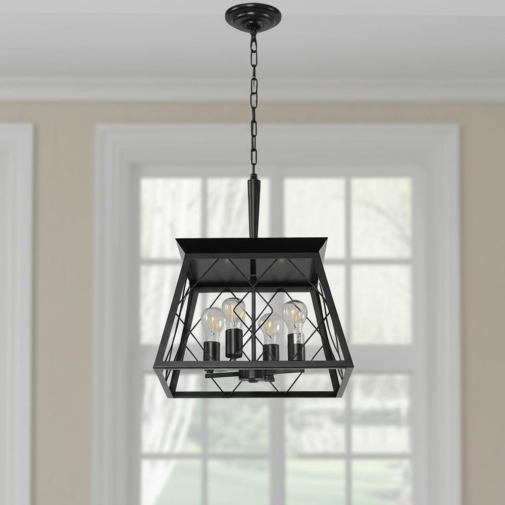 Black Four Light Metal Chandelier With Black Shades