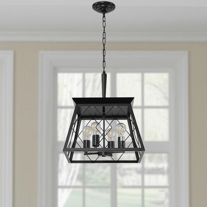 Black Four Light Metal Chandelier With Black Shades