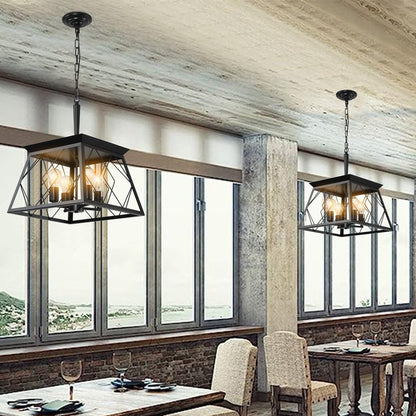 Black Four Light Metal Chandelier With Black Shades