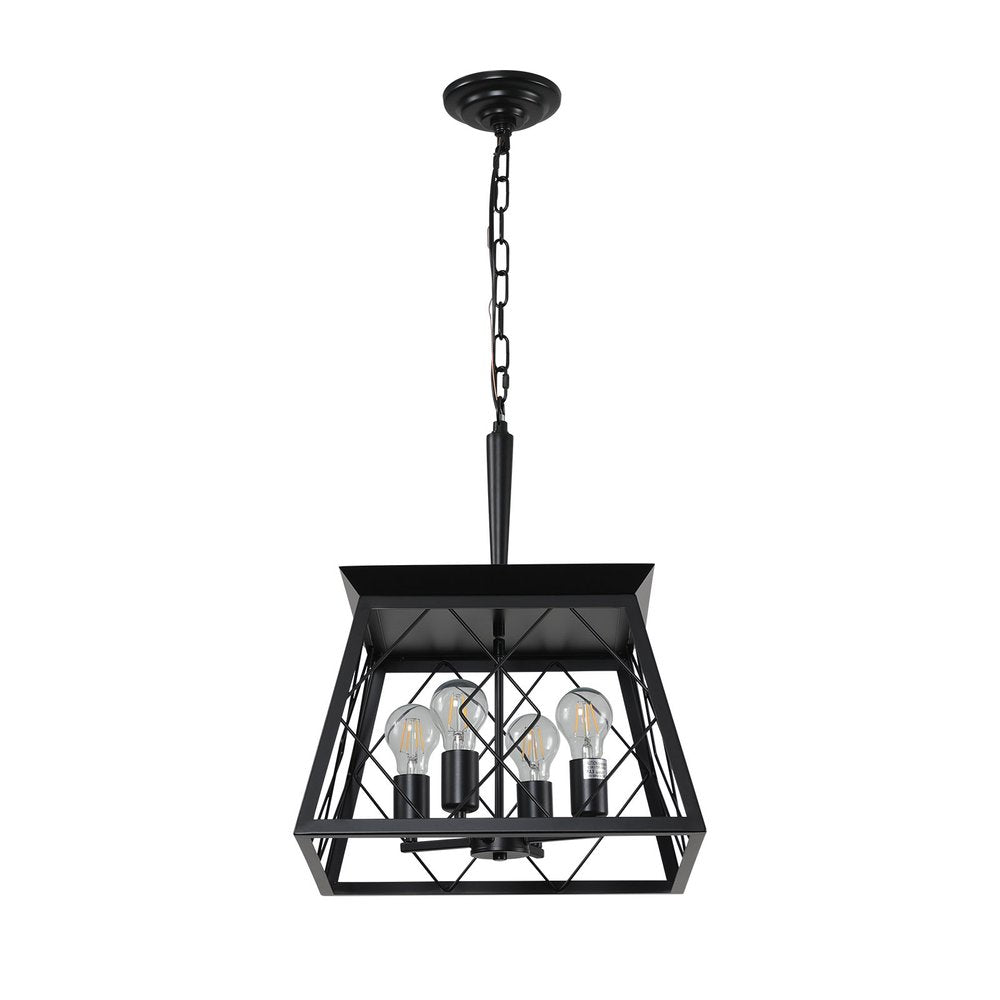 Black Four Light Metal Chandelier With Black Shades