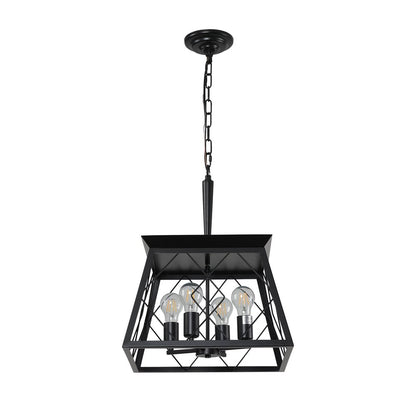 Black Four Light Metal Chandelier With Black Shades