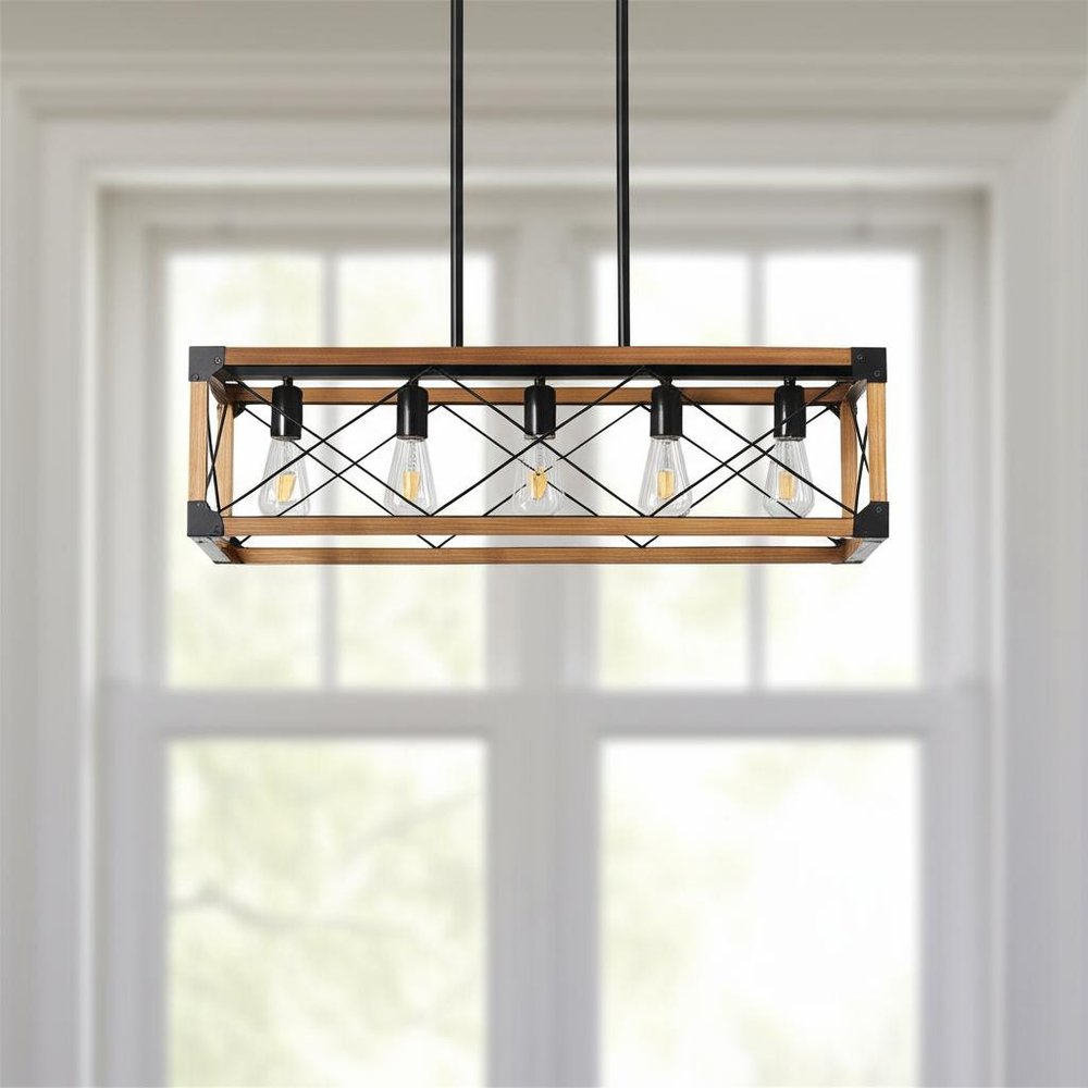 Brown Five Light Metal Chandelier With Brown Shades