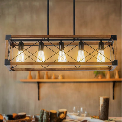 Brown Five Light Metal Chandelier With Brown Shades