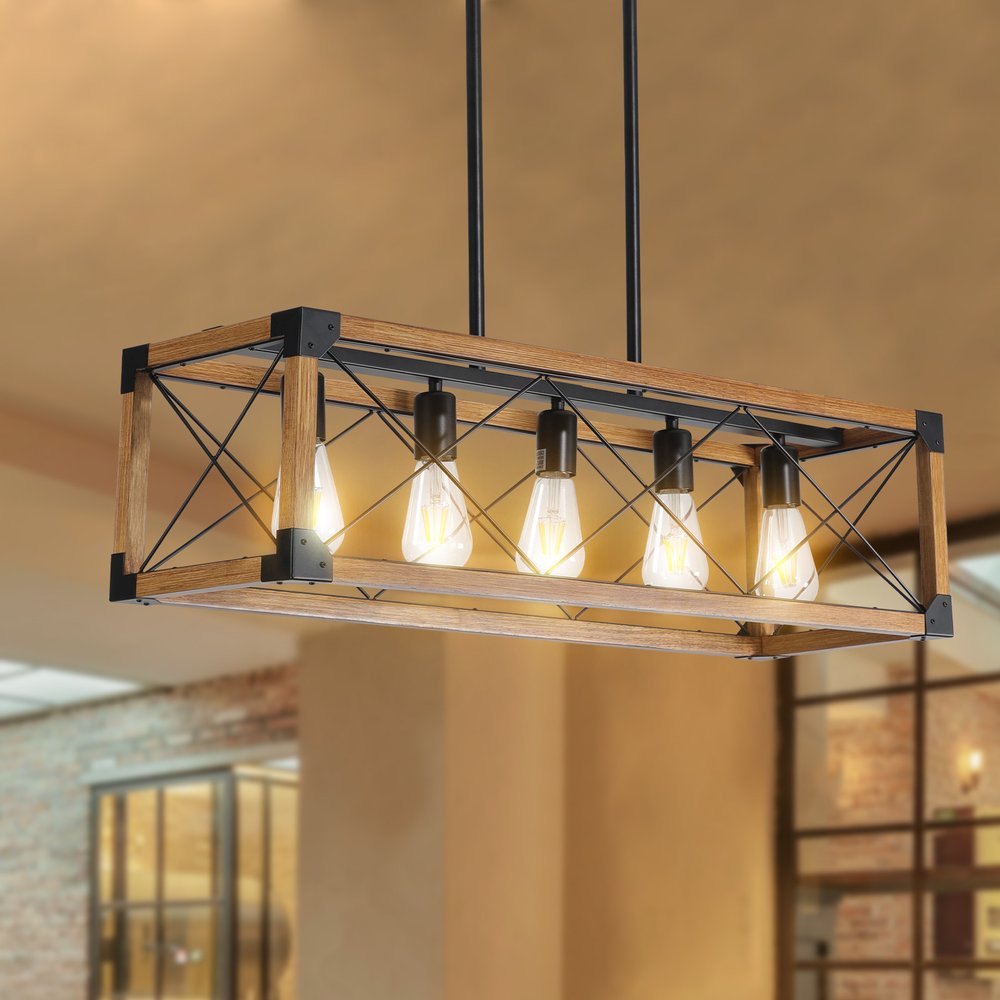 Brown Five Light Metal Chandelier With Brown Shades