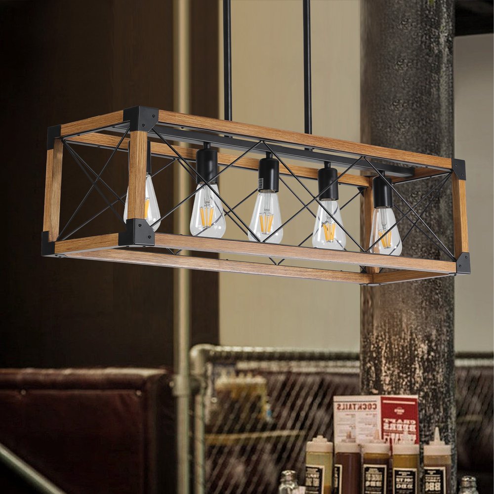 Brown Five Light Metal Chandelier With Brown Shades