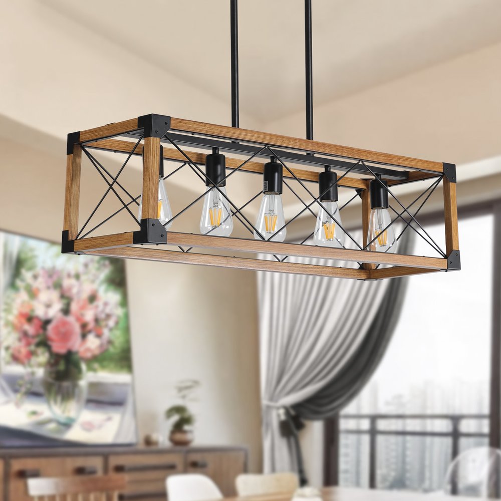 Brown Five Light Metal Chandelier With Brown Shades