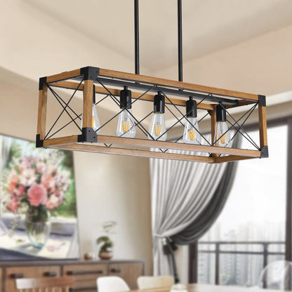 Brown Five Light Metal Chandelier With Brown Shades