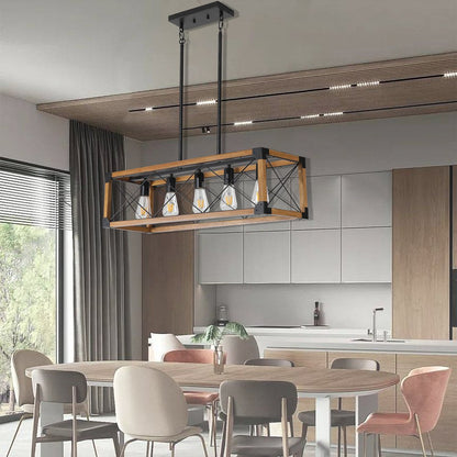 Brown Five Light Metal Chandelier With Brown Shades