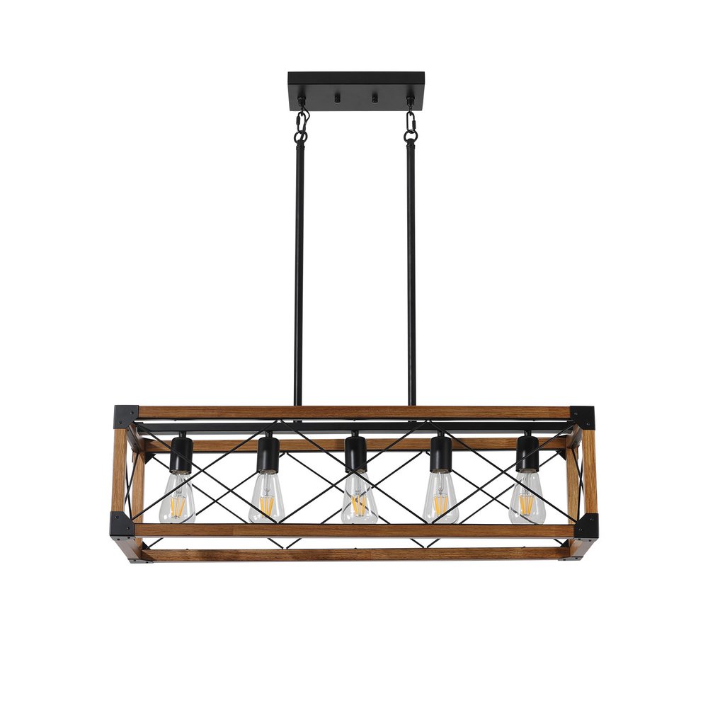 Brown Five Light Metal Chandelier With Brown Shades