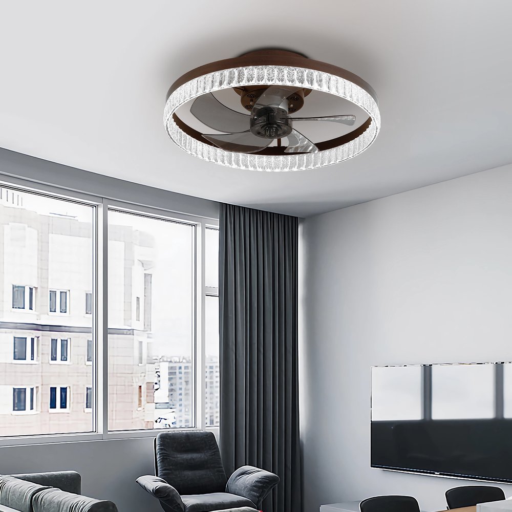 Brown Metal Smart Enabled Semi-Flush Chandelier With Brown Shades
