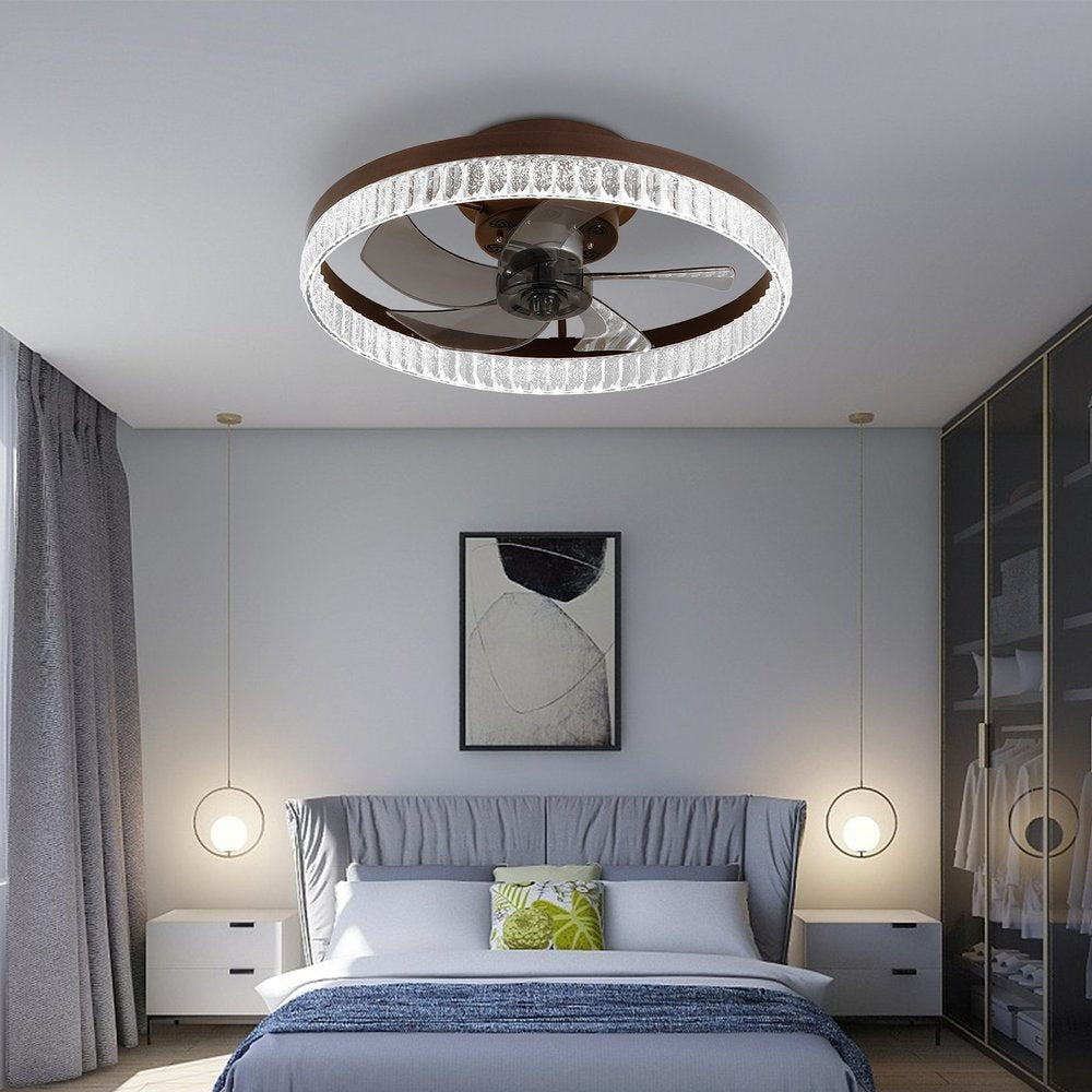Brown Metal Smart Enabled Semi-Flush Chandelier With Brown Shades