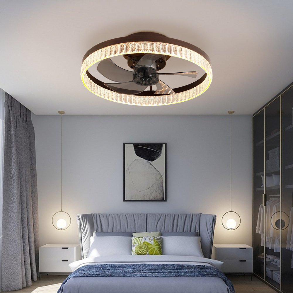 Brown Metal Smart Enabled Semi-Flush Chandelier With Brown Shades