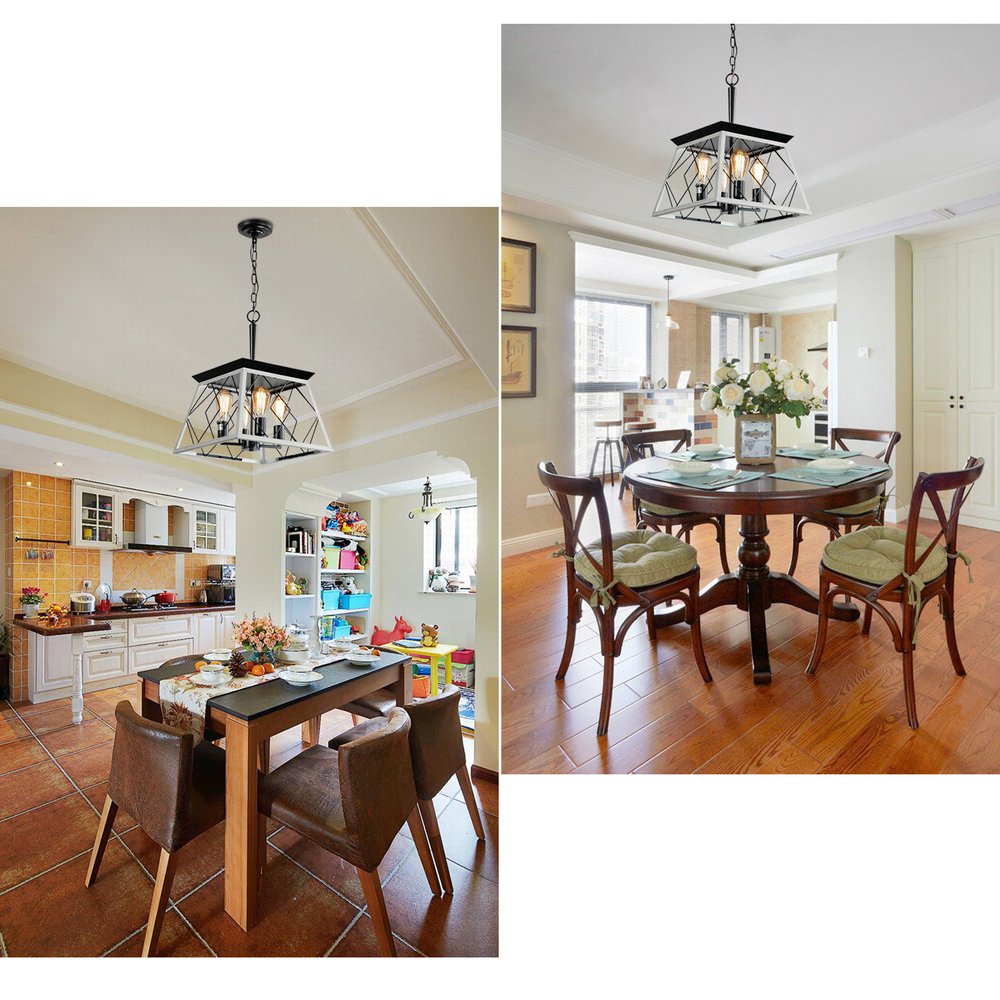 White Four Light Metal Chandelier With White Shades
