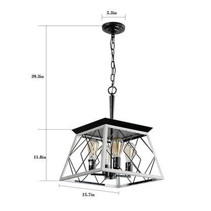 White Four Light Metal Chandelier With White Shades