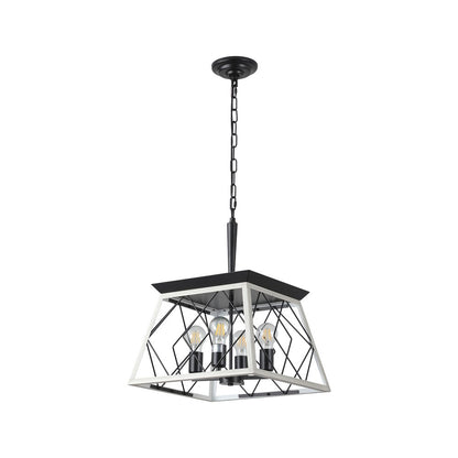 White Four Light Metal Chandelier With White Shades