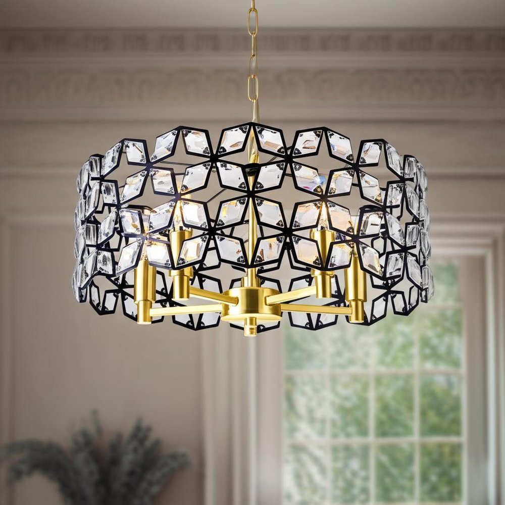 Clear Five Light Crystal Chandelier With Clear Shades