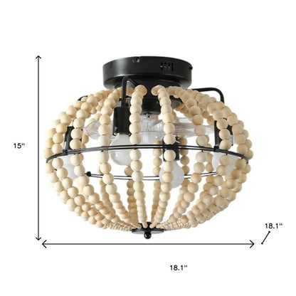 Natural Wood Bead Four Light Semi-Flush Mount Ceiling Fan And Light