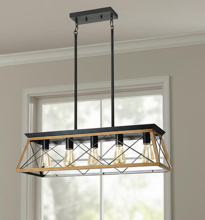 Brown Five Light Metal Chandelier With Brown Shades