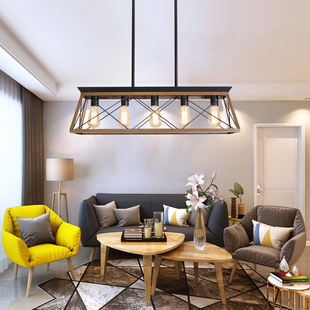 Brown Five Light Metal Chandelier With Brown Shades