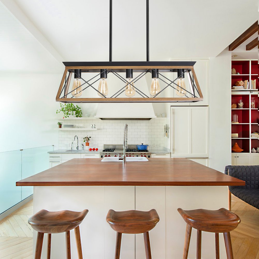 Brown Five Light Metal Chandelier With Brown Shades