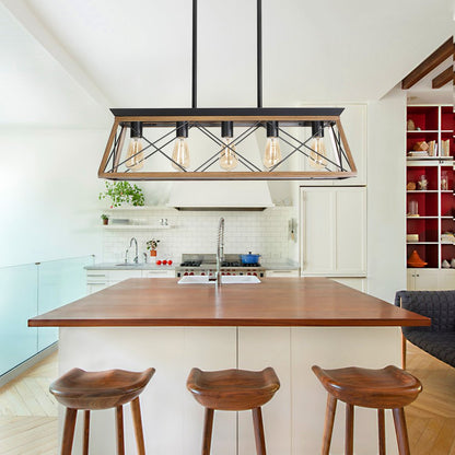 Brown Five Light Metal Chandelier With Brown Shades