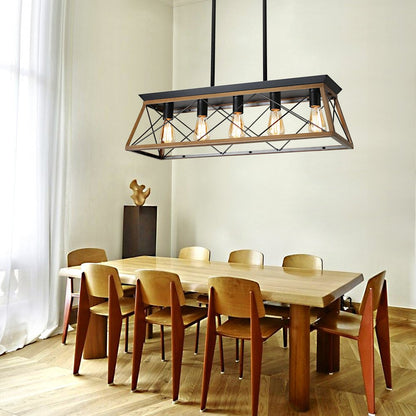Brown Five Light Metal Chandelier With Brown Shades