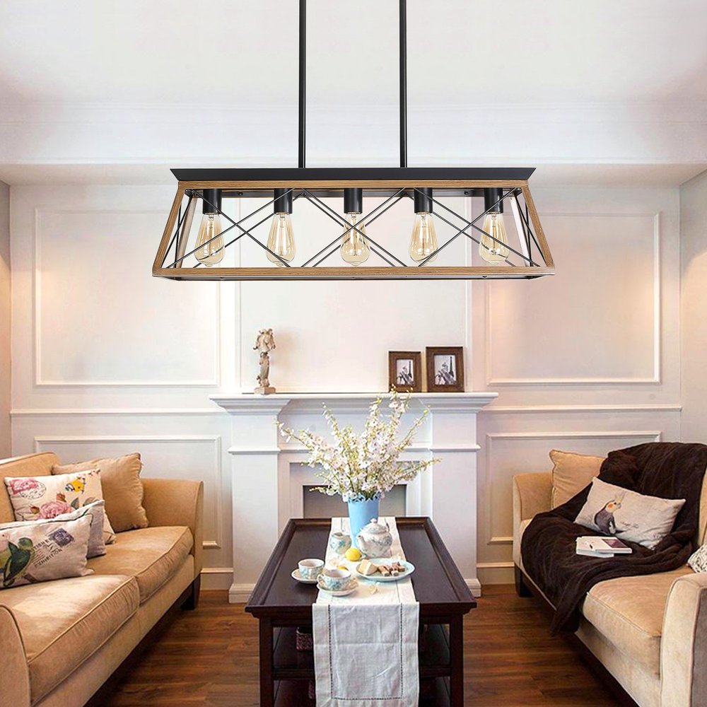 Brown Five Light Metal Chandelier With Brown Shades