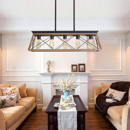 Brown Five Light Metal Chandelier With Brown Shades
