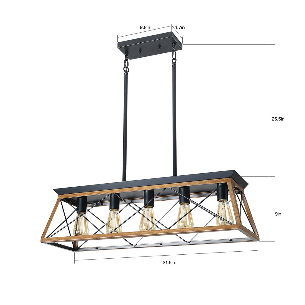 Brown Five Light Metal Chandelier With Brown Shades