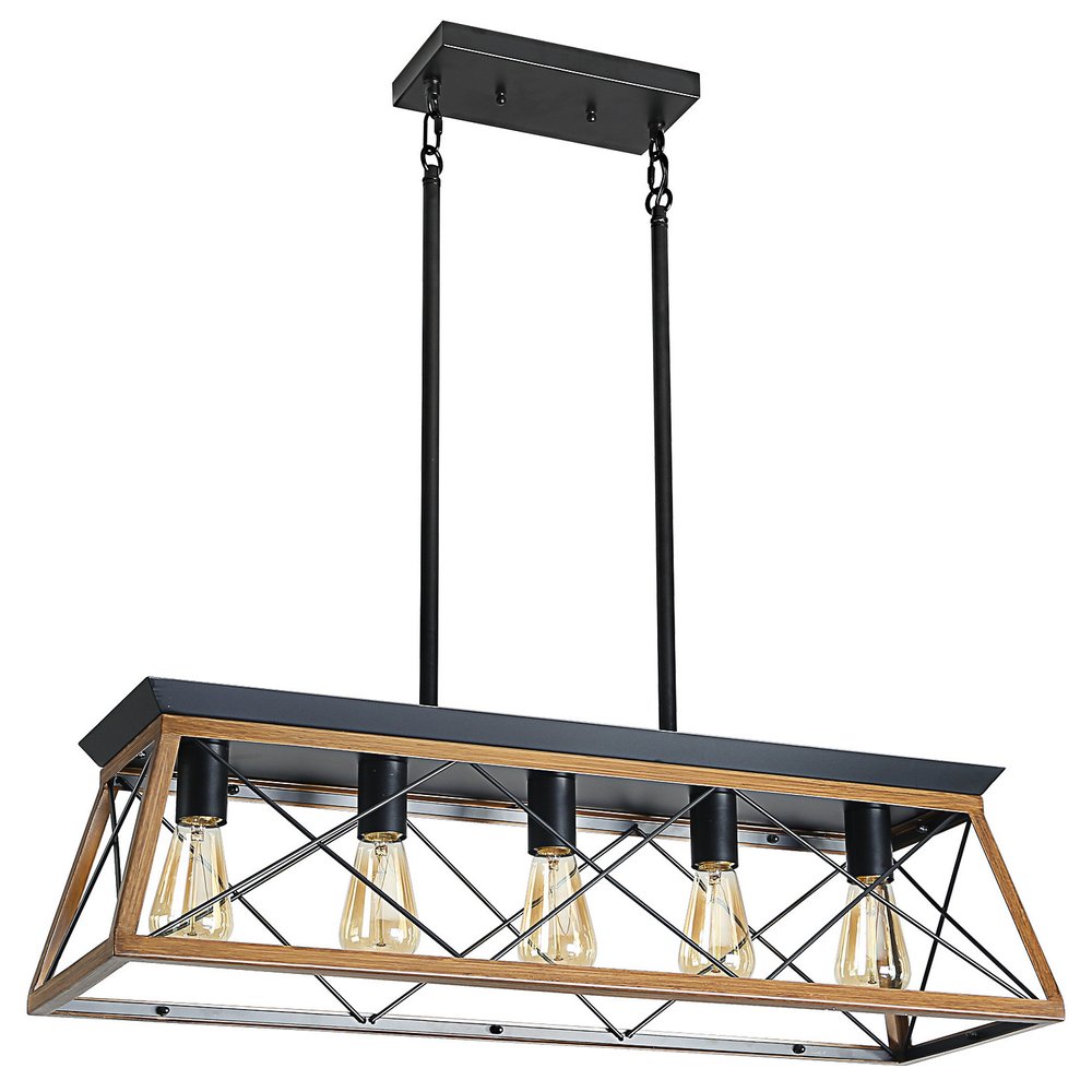 Brown Five Light Metal Chandelier With Brown Shades