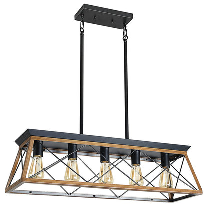 Brown Five Light Metal Chandelier With Brown Shades