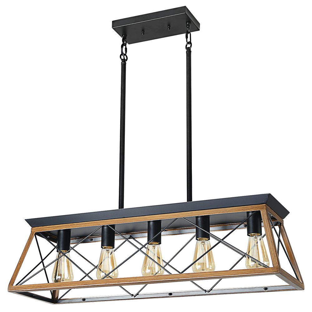 Brown Five Light Metal Chandelier With Brown Shades