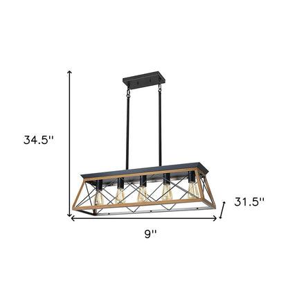 Brown Five Light Metal Chandelier With Brown Shades