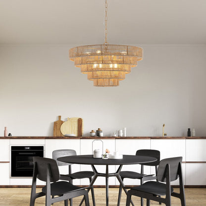 Brown Eight Light Metal Chandelier With Brown Shades