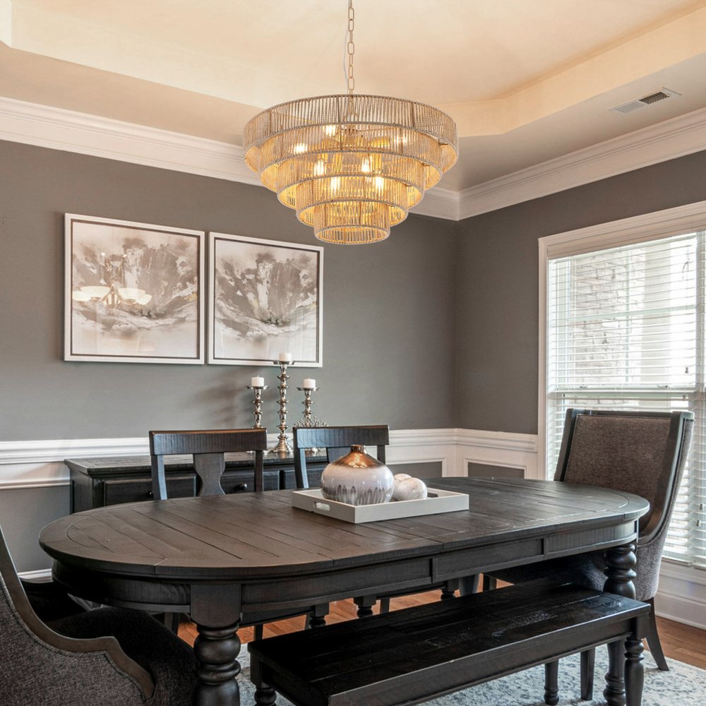 Brown Eight Light Metal Chandelier With Brown Shades