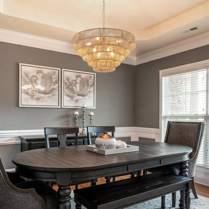 Brown Eight Light Metal Chandelier With Brown Shades