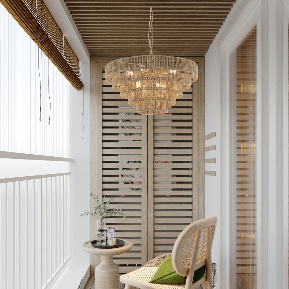 Brown Eight Light Metal Chandelier With Brown Shades