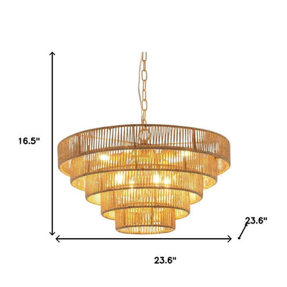 Brown Eight Light Metal Chandelier With Brown Shades