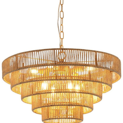 Brown Eight Light Metal Chandelier With Brown Shades