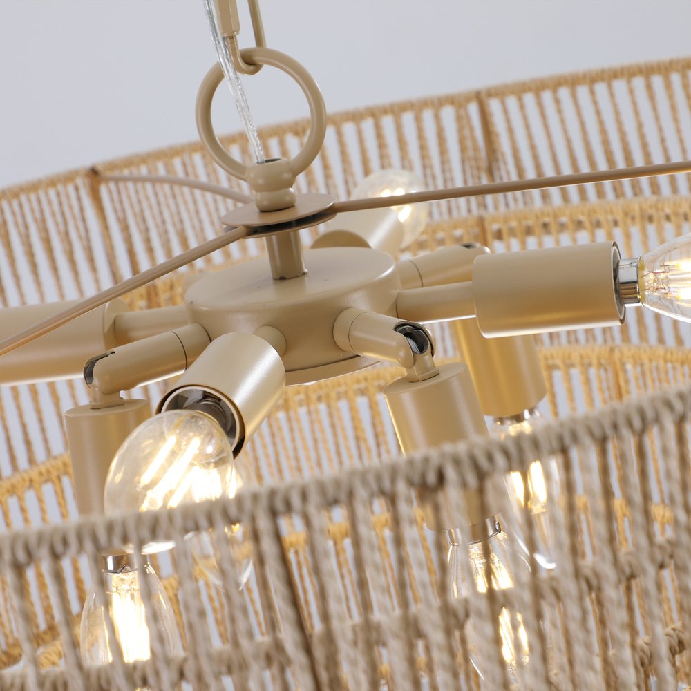 Brown Eight Light Metal Chandelier With Brown Shades