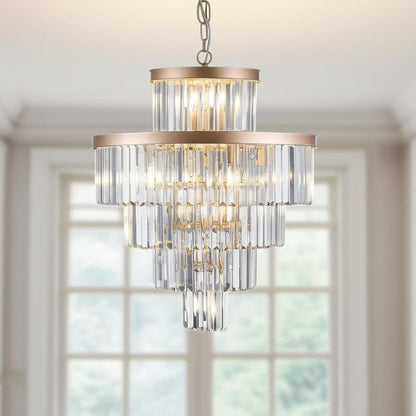 Gold Multi Light Metal Chandelier With Gold Shades