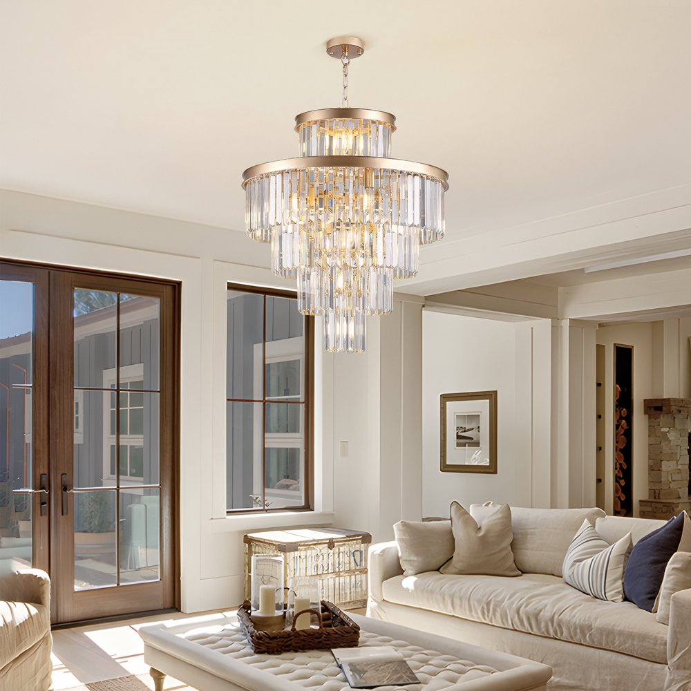 Gold Multi Light Metal Chandelier With Gold Shades