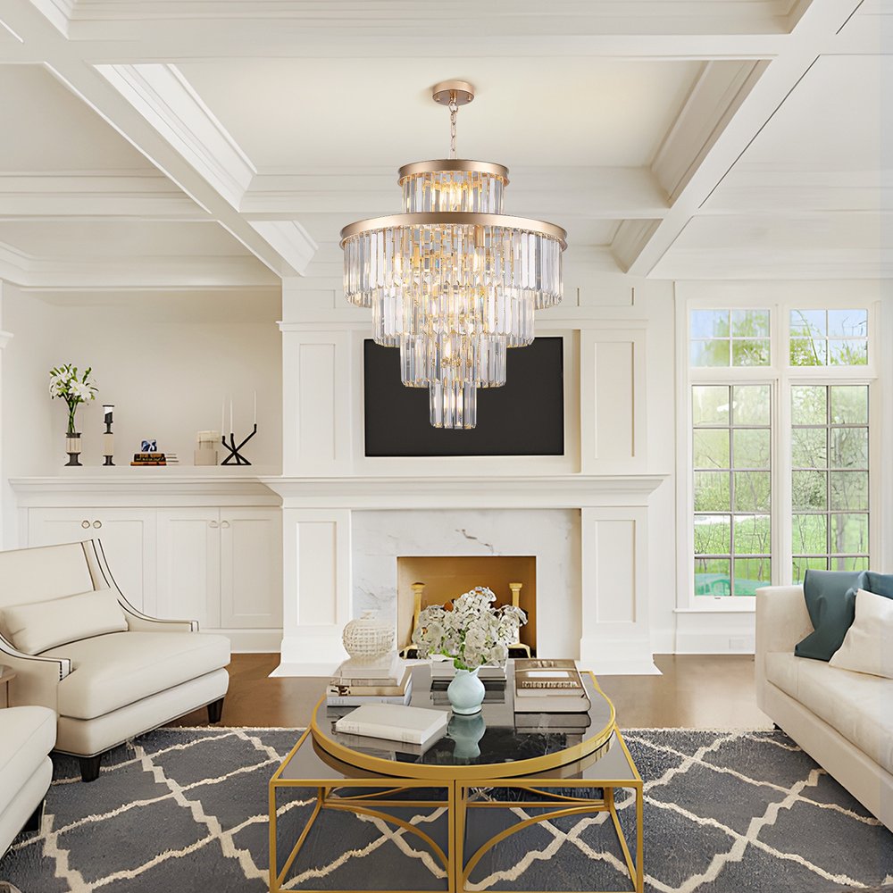 Gold Multi Light Metal Chandelier With Gold Shades