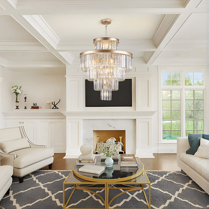 Gold Multi Light Metal Chandelier With Gold Shades