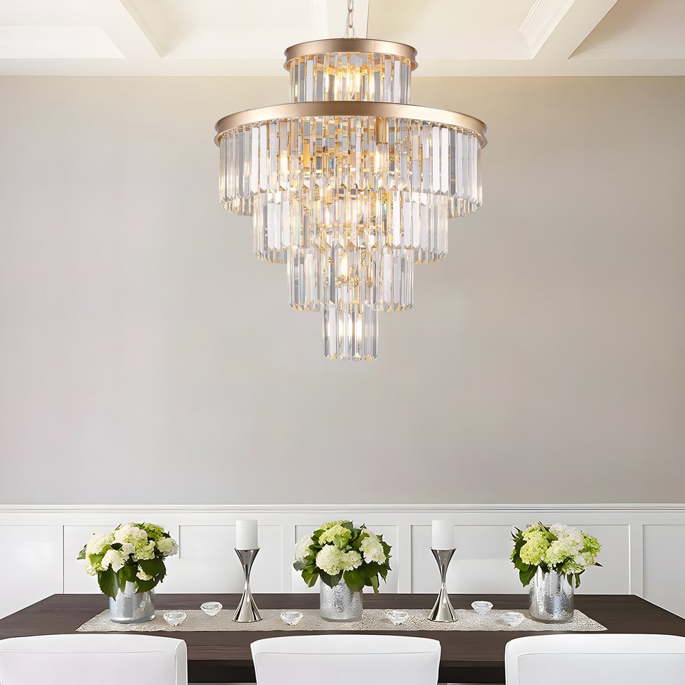 Gold Multi Light Metal Chandelier With Gold Shades